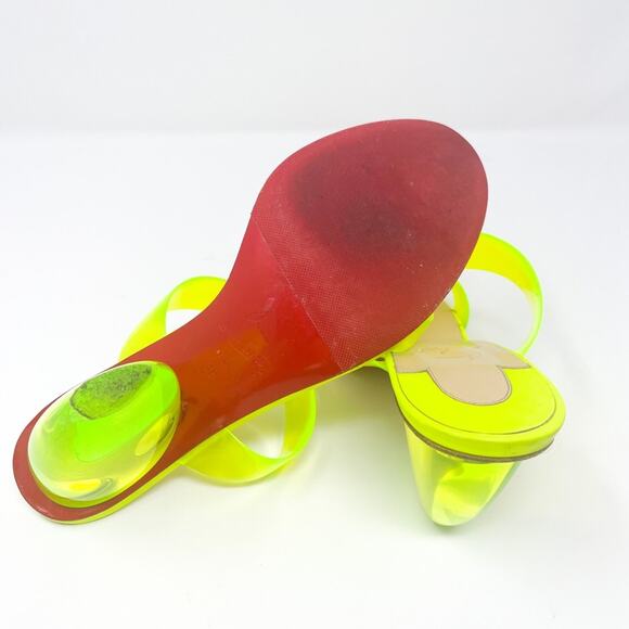 Christian Louboutin Ovida PVC Clear Strap Block Heels Neon Yellow Fluo EU 38 - Picture 12 of 13